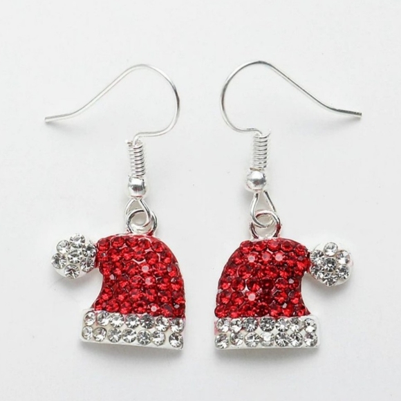 Jewelry - NEW- BEAUTIFUL Crystal Studded Santa Hat Earrings